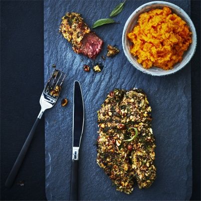 Onglet de veau en croûte de sauge et de noisettes