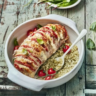 Orloff de veau, tomate, mozzarella et risotto d'oseille
