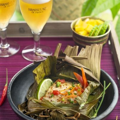 Papillotes de cabillaud en feuille de bananier