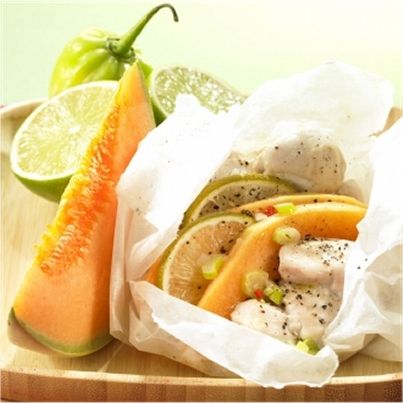 Papilotte de poulet et melon Philibon au lait de coco