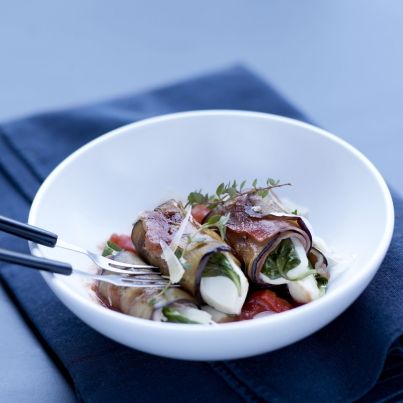 Paupiettes d'aubergines à la mozzarella et au jambon cru Aoste