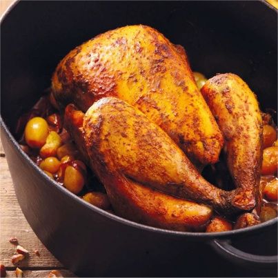 Pintade Fermière Label Rouge rôtie au raisin blanc et au vin muté