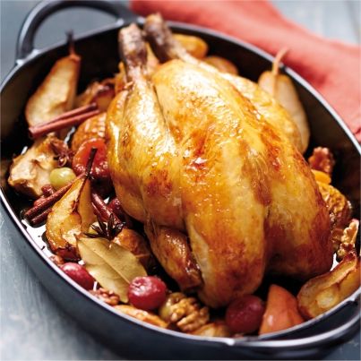 Pintade Fermière Label Rouge aux pommes et poires caramélisées et épices douces