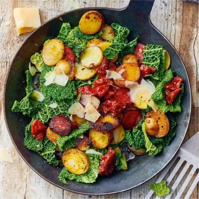 Poêlée de Pommes de Terre, Chou Frisé, Chorizo et Sbrinz AOP
