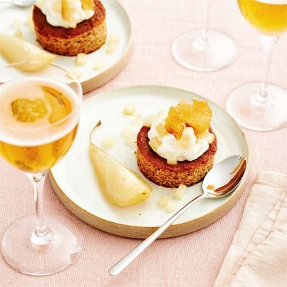 Poire pochée au cidre Poiré et son moelleux à la crème de marrons