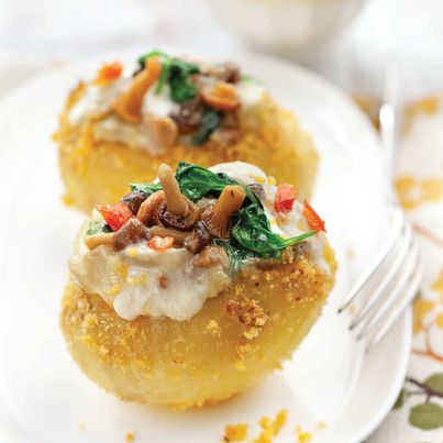 Pommes de terre farcies épinards et champignons