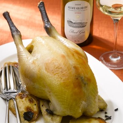 Poularde pochée à la truffe, gratin Dauphinois de patate douce