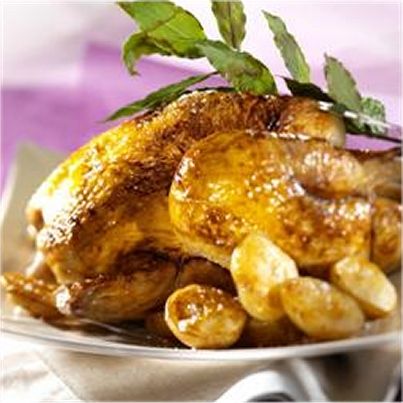Poulet fermier rôti Label Rouge et pommes de terre
