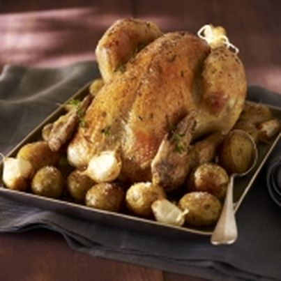 Poulet fermier Label Rouge rôti et ses pommes de terre