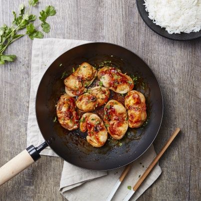 Râbles de lapin, miel et sauce soja, sautés au wok