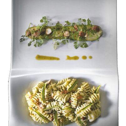 Radiatori, pesto de courgettes et noisettes