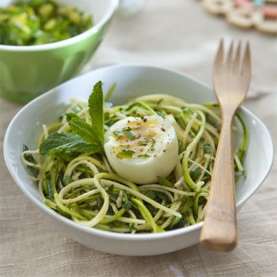 Rémoulade de Courgettes à la Menthe, Œufs Mollets et Gremolata