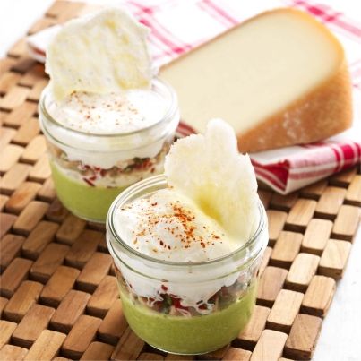 Ris d'agneau et crémeux d'asperges vertes, émulsion au fromage Pur Brebis Pyrénées