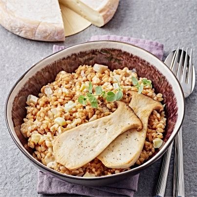 Risotto au Reblochon, petit épeautre et champignons Eryngii