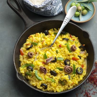 Risotto safran, légumes et anchois