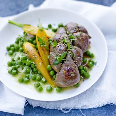 Rognons de veau aux petits pois, carottes et orange