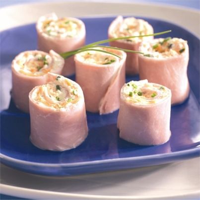 Rouleaux de jambon au chèvre, fromage blanc et carotte râpée