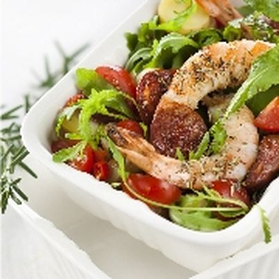 Salade tiède au chorizo et aux crevettes