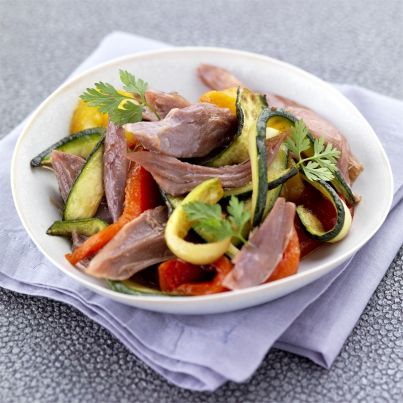 Salade de confit de canard aux légumes grillés