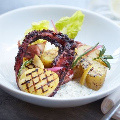 Salade de Pommes de Terre grillées aux algues, Poulpe Confit
