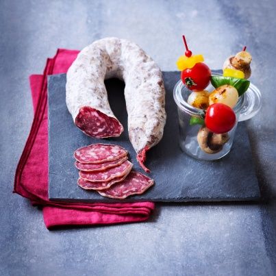 Saucisse sèche et sa brochette de légumes