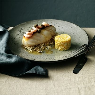 Skrei rôti oeufs et câpres