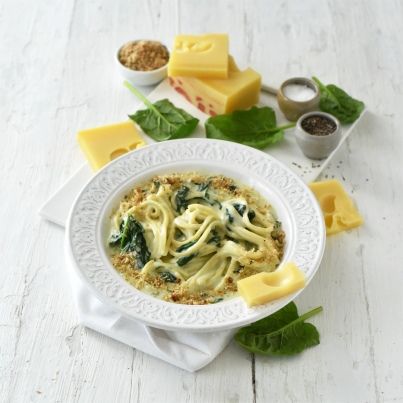 Spaghettis à la crème d'Emmental de Savoie et aux épinards