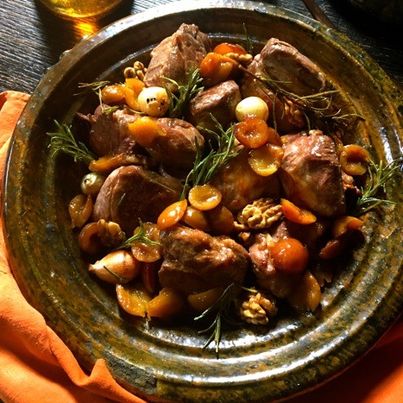 Tajine d'Agneau aux Mirabelles, Miel et Noix