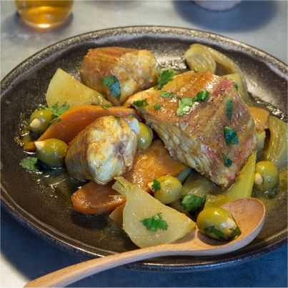 Tajine de grondin aux légumes d'hiver