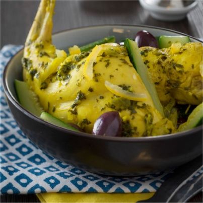 Tajine de lapin au citron confit et olives