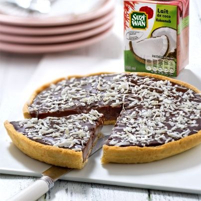 Tarte au chocolat, caramel beurre salé et lait de coco