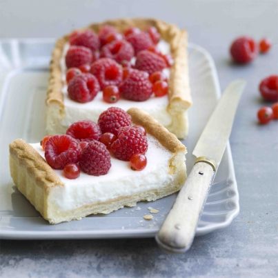 Tarte au fromage blanc et framboises