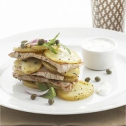 Tartine de pommes de terre rôties et escalopes de veau