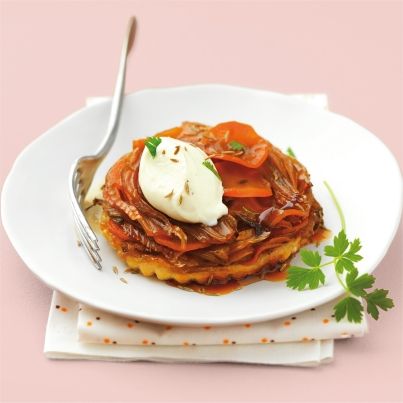 Tatin de fenouil et carottes à la crème fraîche parfumée au cumin