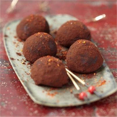 Truffes choco fraises au piment d'Espelette