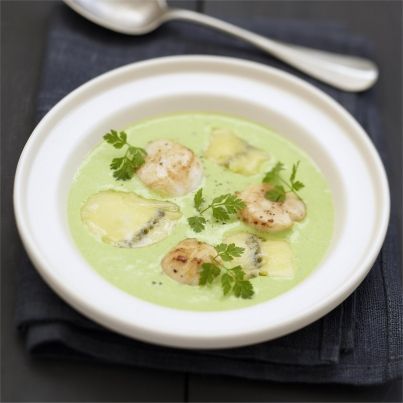 Velouté de petits pois, Morbier et Saint-Jacques