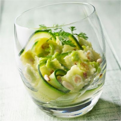 Verrine de courgettes aux ravioles au chèvre