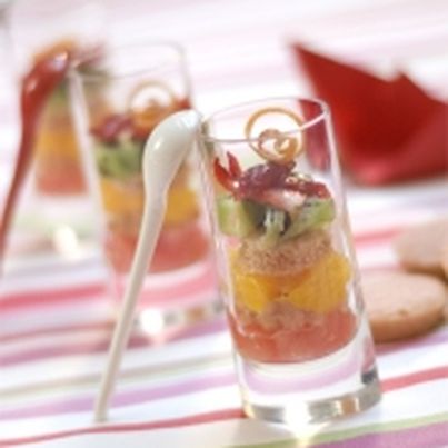 Verrines bayadères aux fruits et Biscuit Rose de Reims Fossier